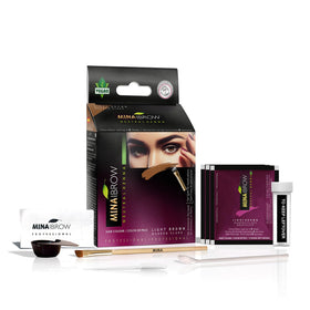 MinaiBrow front packaging showing light brown kit and benefits