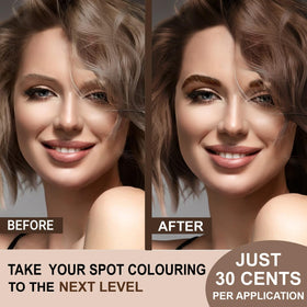 MinaiBrow lifestyle image of woman checking roots in mirror for quick touch-up