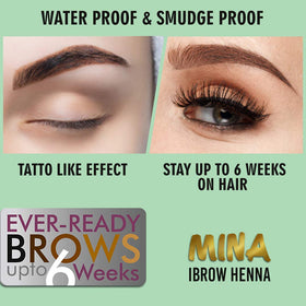MinaiBrow label close-up listing cassia, aloe vera, jojoba oil benefits