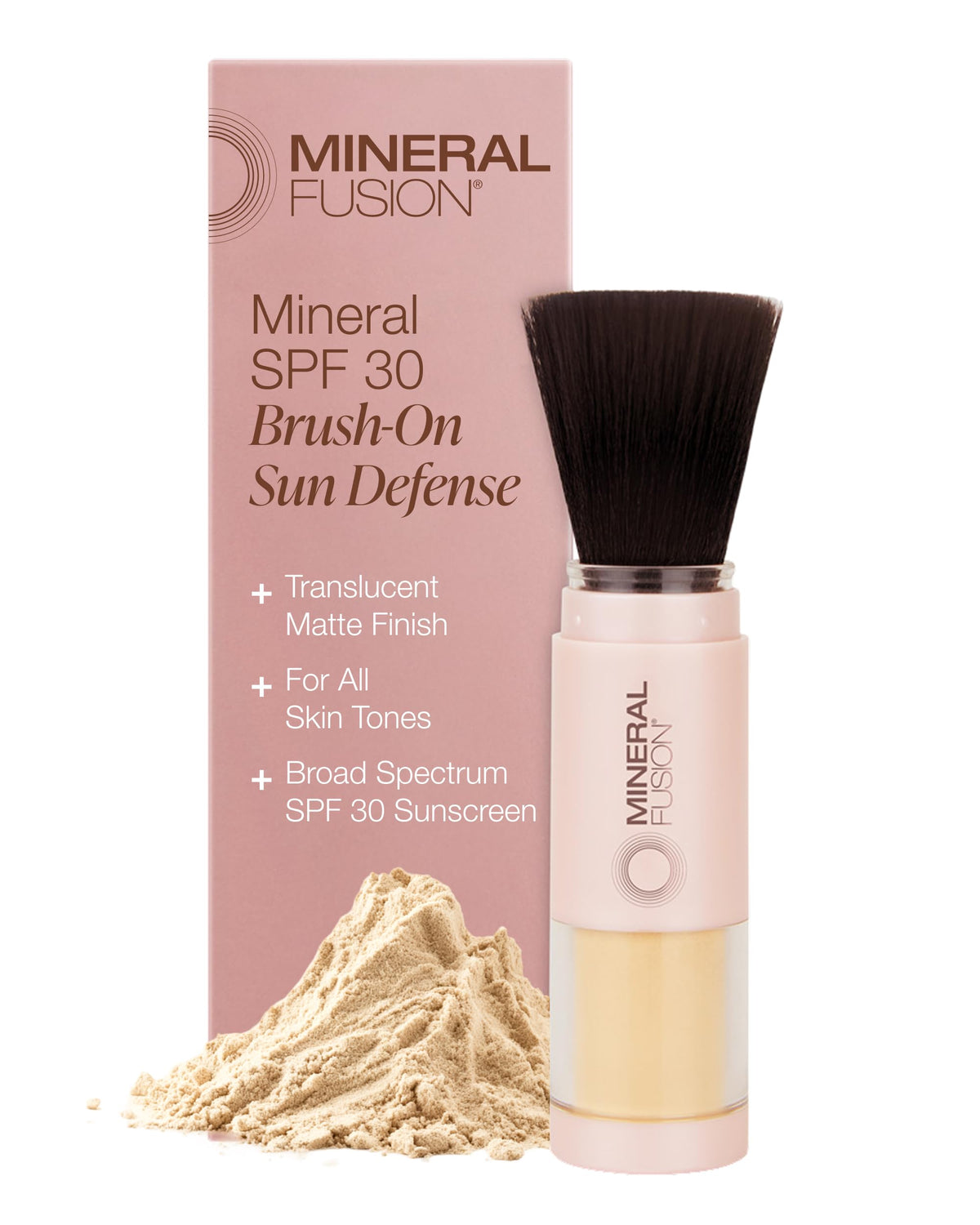 Mineral Fusion front packaging showing compact brush sunscreen for daily convenience