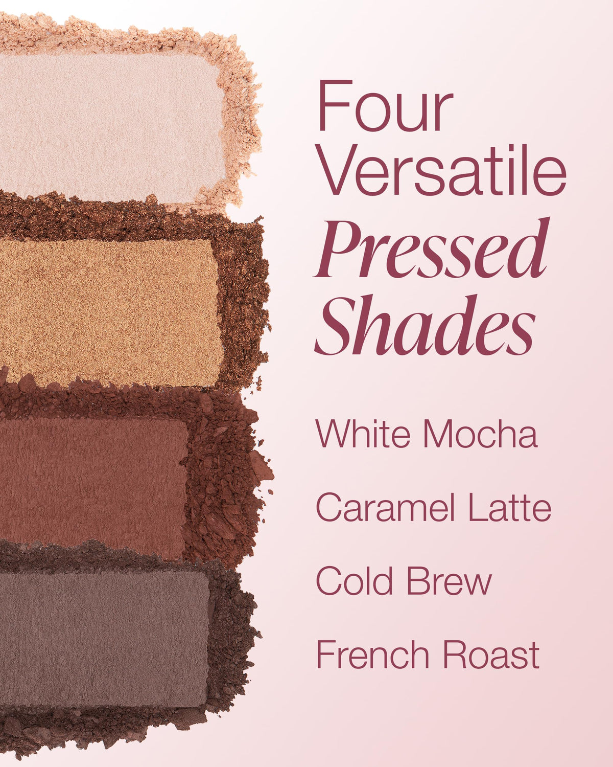 Mineral Fusion swatches of Coffee Break shades on arm demonstrating buildable pigmentation