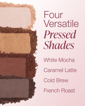 Mineral Fusion swatches of Coffee Break shades on arm demonstrating buildable pigmentation