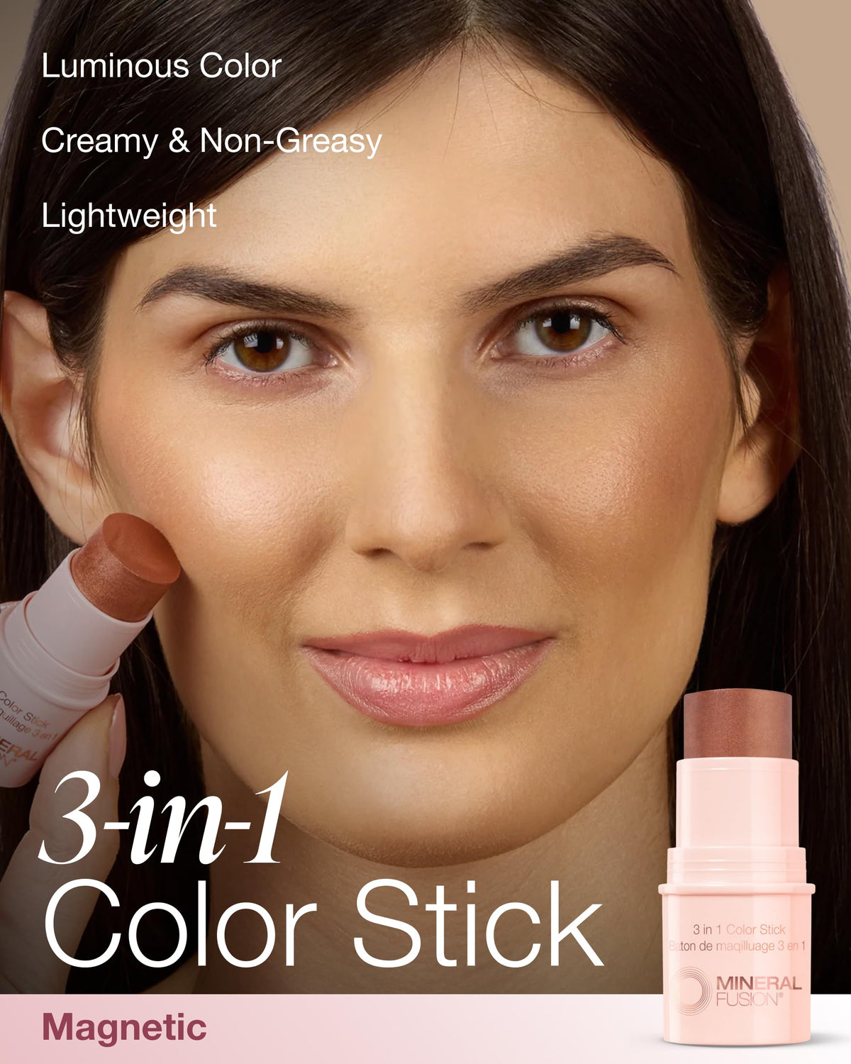 Mineral Fusion color stick with cap off displaying twist-up applicator for mess-free use