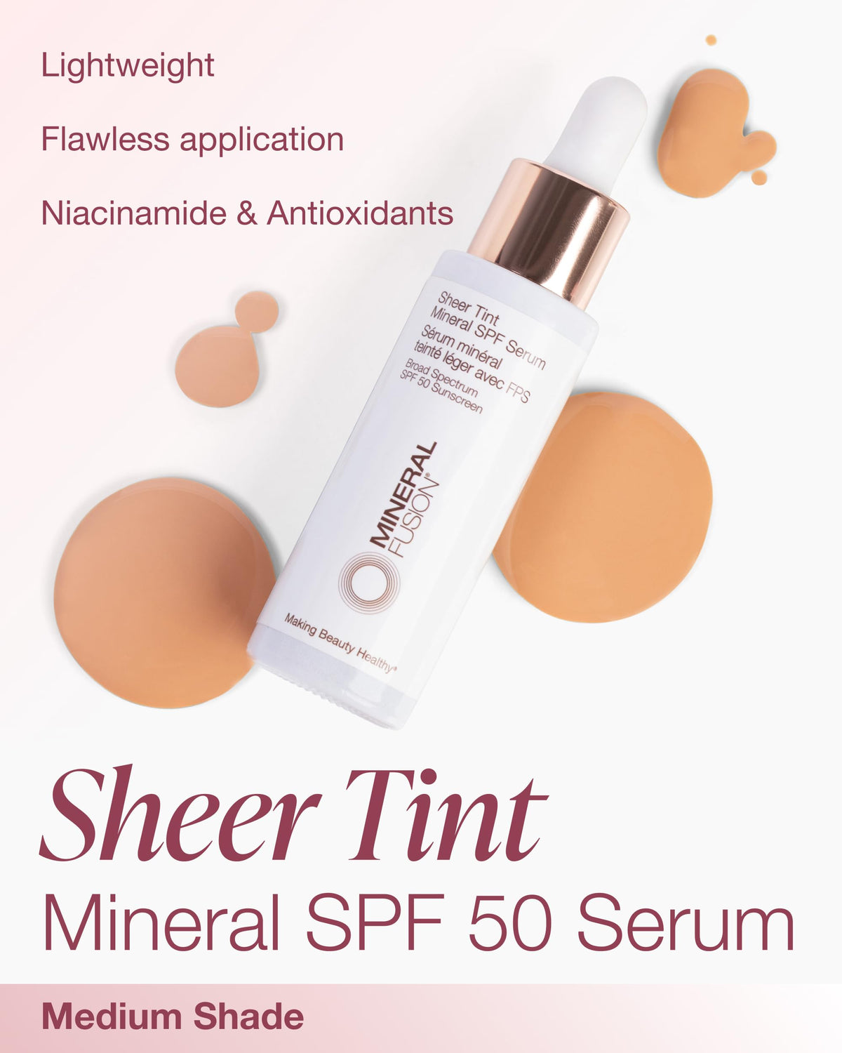 Mineral Fusion dropper dispensing serum illustrating precise application control