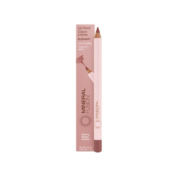Mineral Fusion front view of Elegant Lip Pencil showing color and branding, precise application benefit