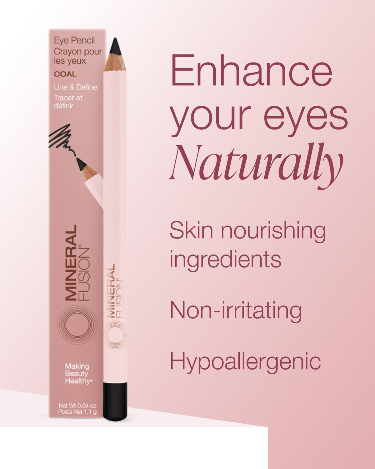 Mineral Fusion eye pencil applied on eye model shows defined lashline