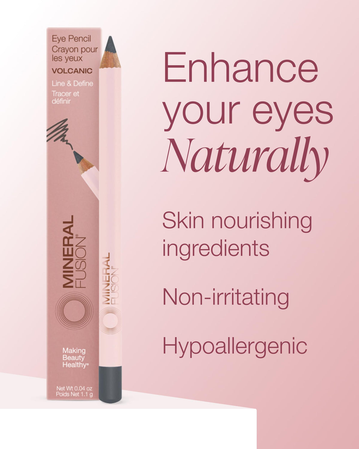 Mineral Fusion eyeliner applied on eyelid demonstrating long-lasting definition