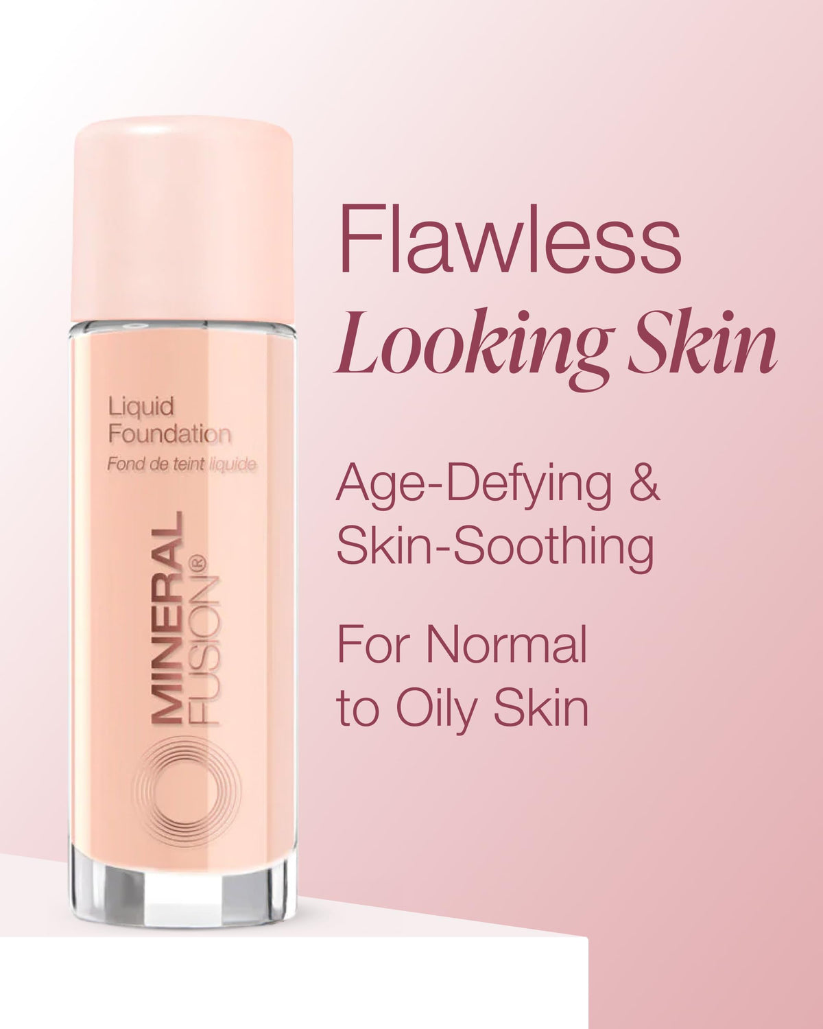 Mineral Fusion foundation drop closeup showing silky liquid consistency for smooth coverage