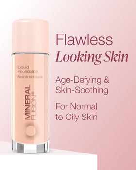 Mineral Fusion foundation drop closeup showing silky liquid consistency for smooth coverage