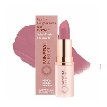 Mineral Fusion lipstick front view showing sleek tube and Kir Royale shade for polished look