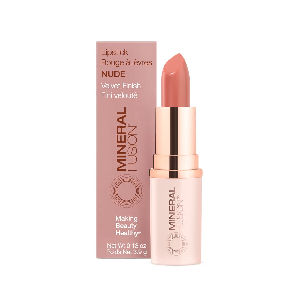 Mineral Fusion lipstick front packaging showing elegant nude shade and product name