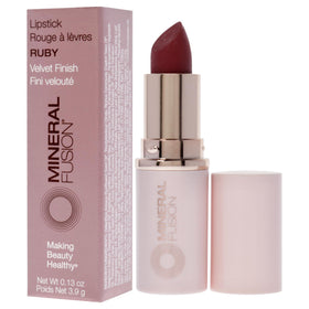 Mineral Fusion lipstick Ruby size scale next to a coin to show the compact .13 ounce travel-ready tube