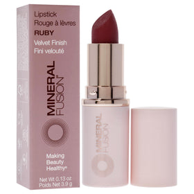 Mineral Fusion lipstick Ruby texture swatch on skin revealing smooth finish and buildable color payoff