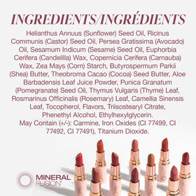 Mineral Fusion lipstick swatch on skin displays true shade and buildable coverage benefit