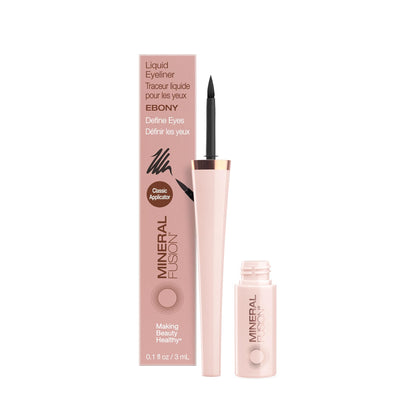 Mineral Fusion front packaging showing ebony liner and brand, clear product ID