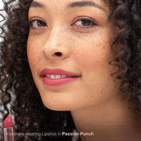Mineral Fusion lipstick swiped on lips closeup showing creamy finish and hydration