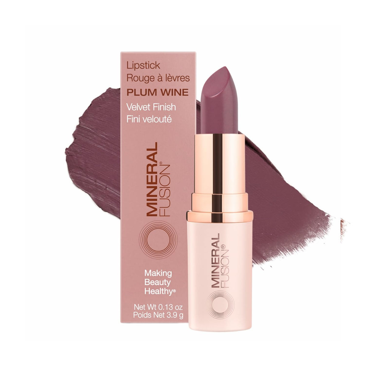 Mineral Fusion front packaging showing Plum Wine shade and satin finish benefit