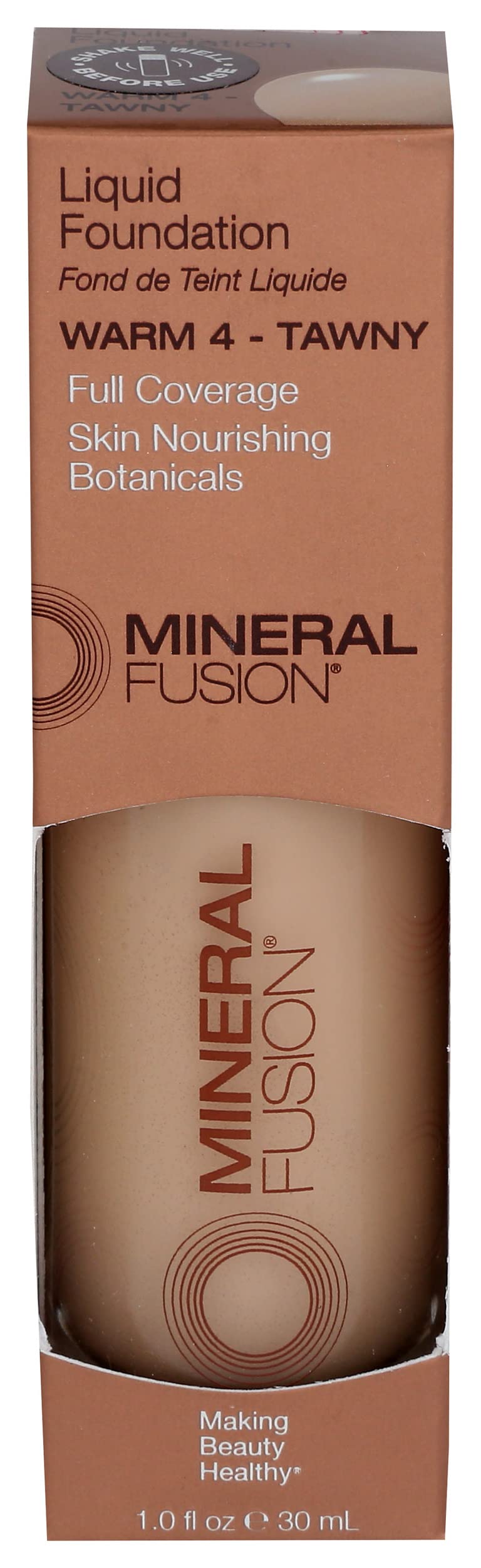 Mineral Fusion front packaging showing shade Warm 4 for easy identification and shade matching