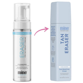 MINETAN BODY.SKIN bottle beside hand to show 6.7 fl oz scale and portability