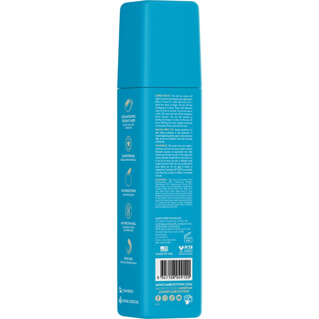 MINETAN foam pump dispensing coconut water self-tan with smooth texture