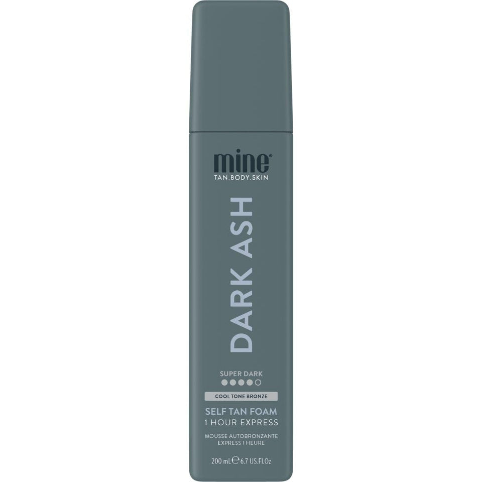 MINETAN BODY.SKIN front packaging showing dark ash mousse benefit