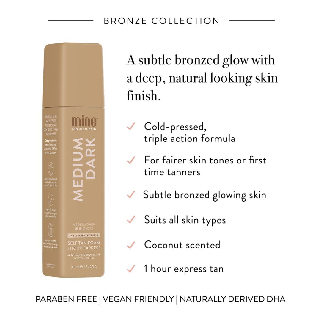MINETAN BODY.SKIN mousse on applicator mitt showing easy, even spread