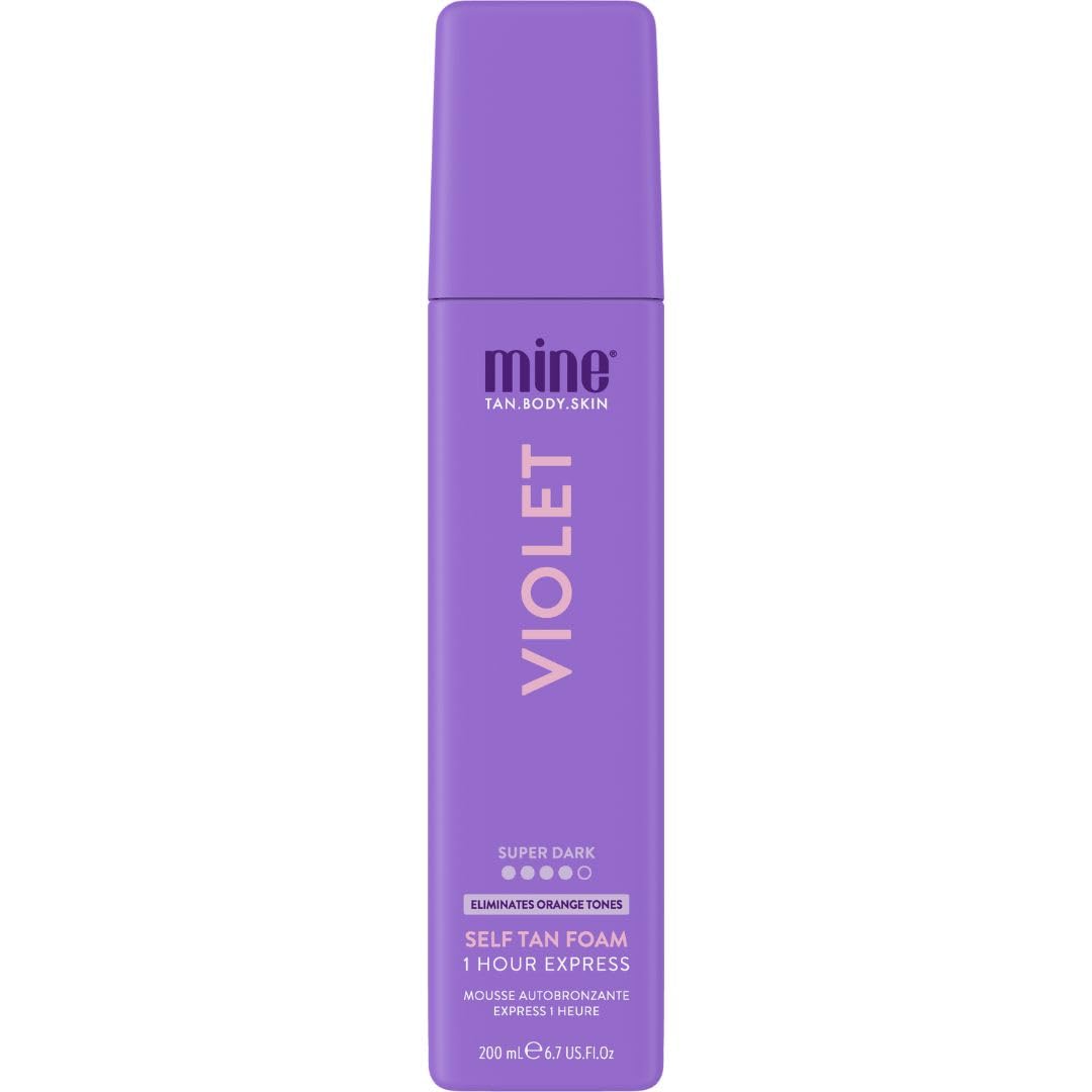 MINETAN BODY.SKIN front packaging showing violet foam and benefits