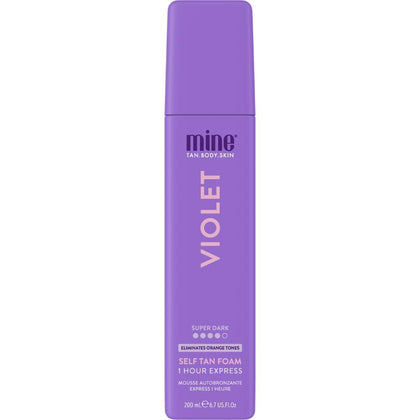 MINETAN BODY.SKIN front packaging showing violet foam and benefits