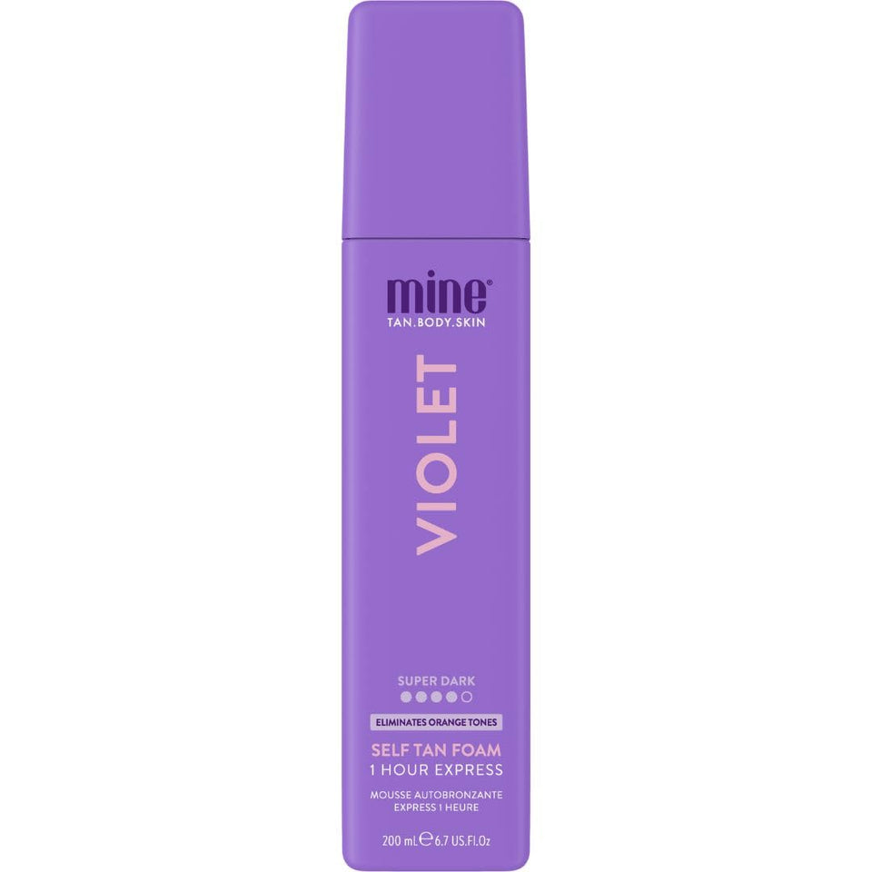 MINETAN BODY.SKIN front packaging showing violet foam and benefits