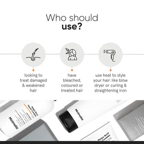 Minimalist hair mask being applied to damp hair demonstrating easy spread and repair benefit
