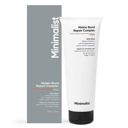 Minimalist hair mask jar front view showing clean packaging and ingredient focus benefit