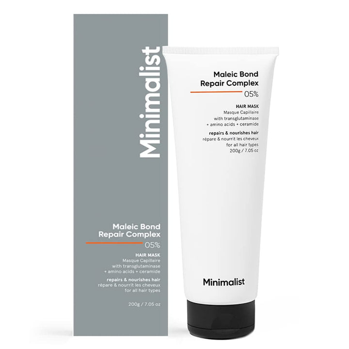 Minimalist hair mask jar front view showing clean packaging and ingredient focus benefit