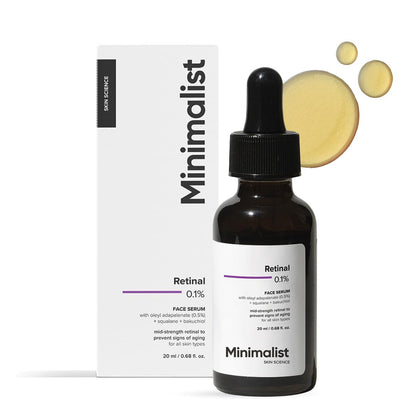 Minimalist front packaging of retinal serum showing clean branding and size, promotes trust