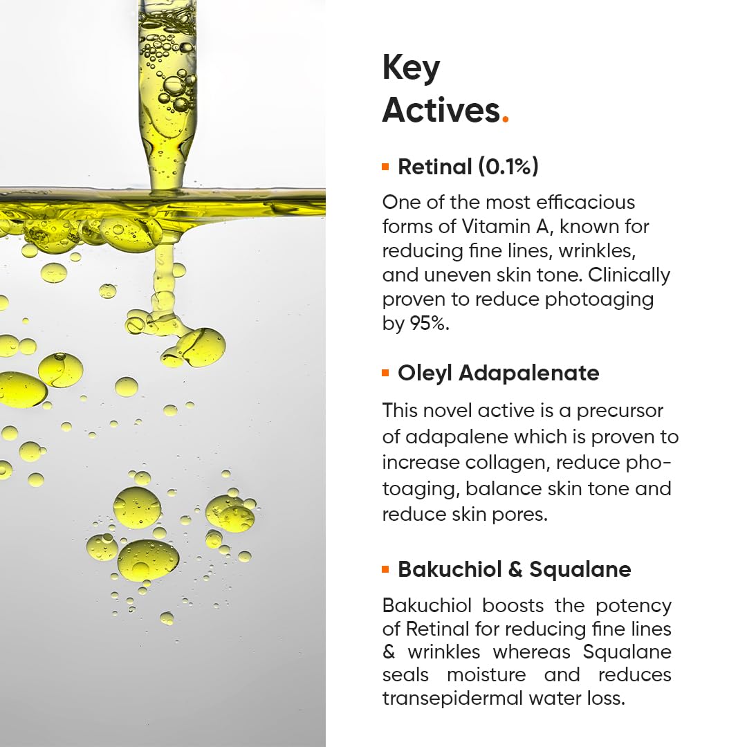 Minimalist product label listing retinal, bakuchiol and squalane for ingredient transparency