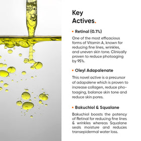Minimalist product label listing retinal, bakuchiol and squalane for ingredient transparency