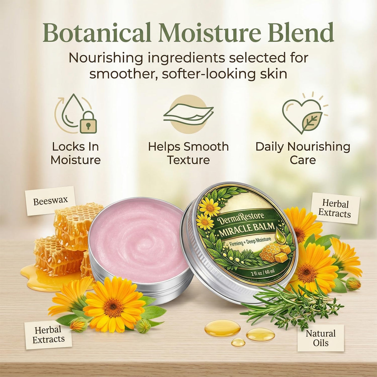 Minnah Derma Restore Balm used on legs in lifestyle shot illustrating hydrated skin