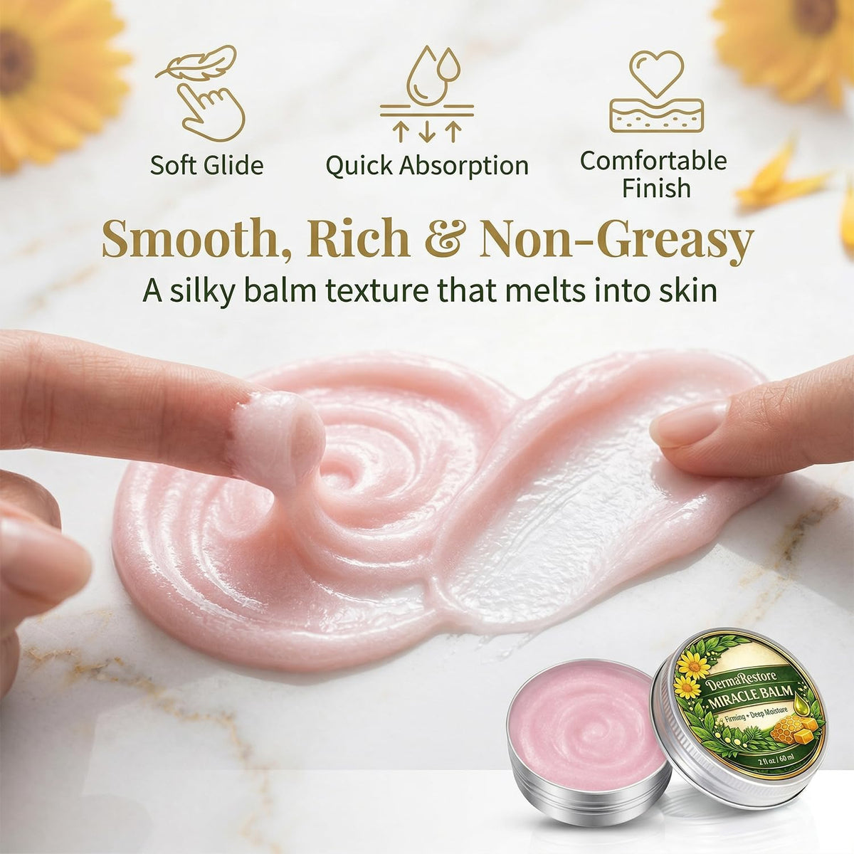 Minnah Derma Restore Balm bottle held next to hand for accurate size comparison