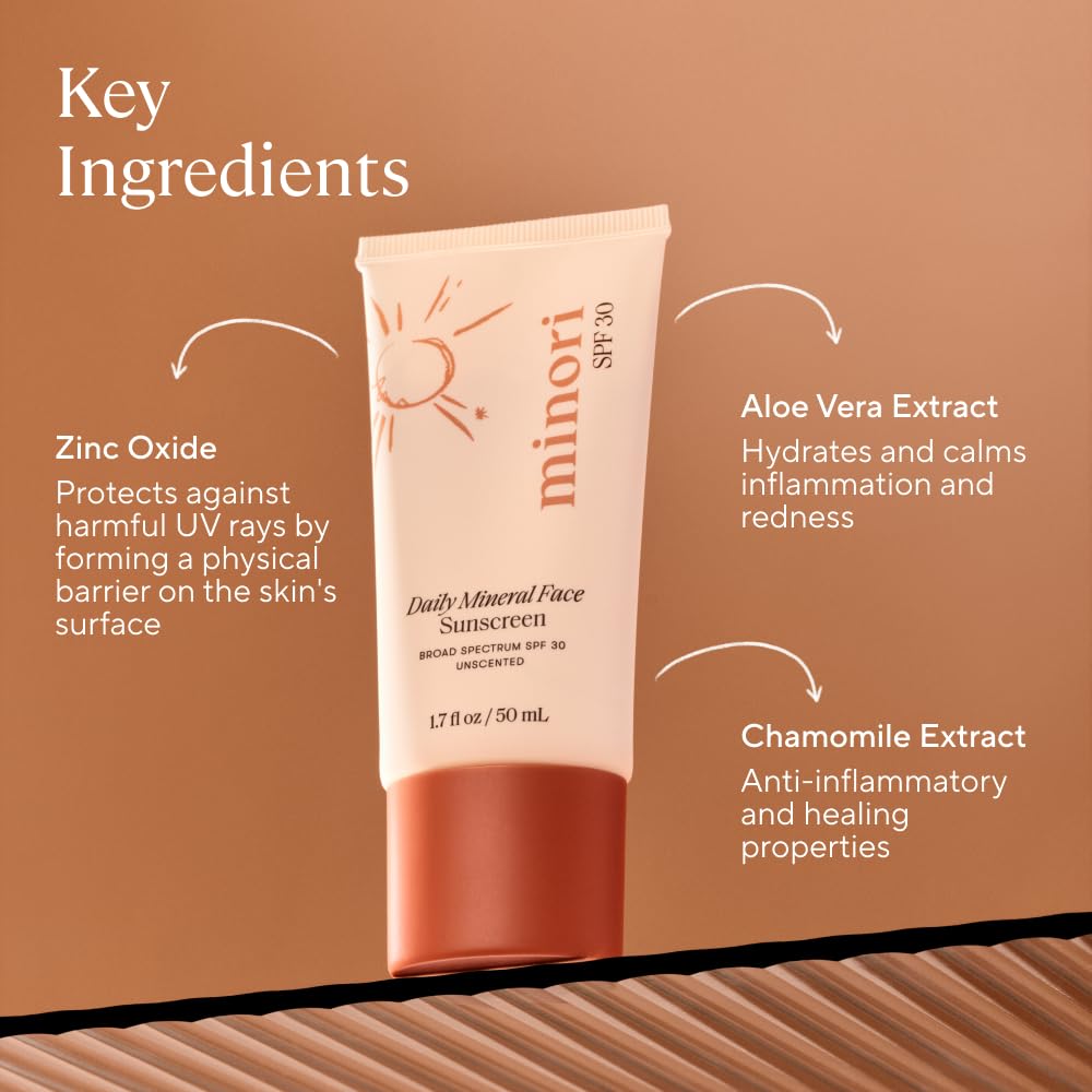 minori tube label detail highlighting SPF 30 and clean ingredients