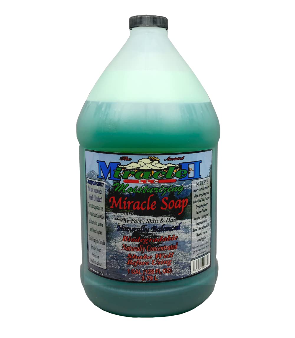 Miracle II gallon front label showing product size and natural benefits