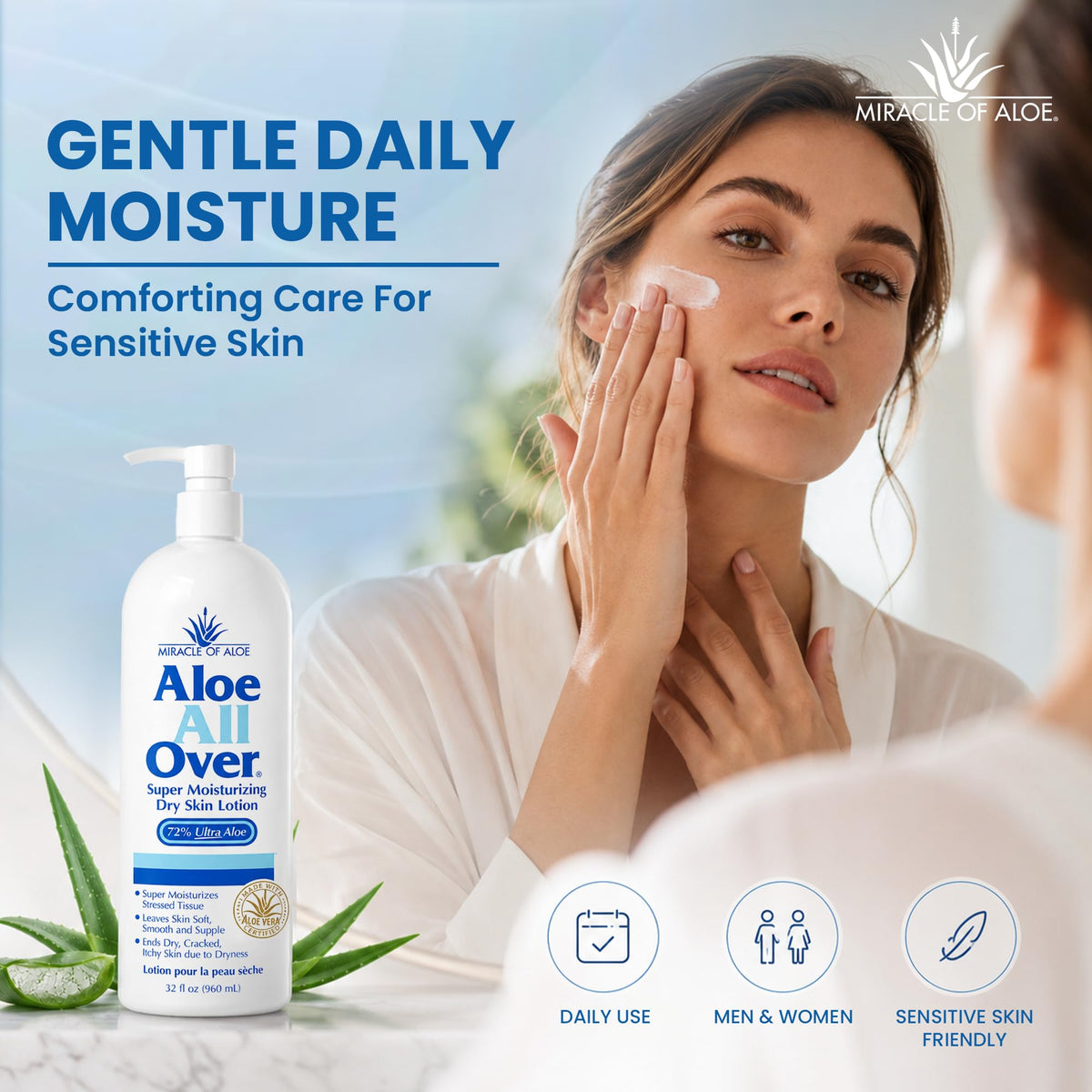 Miracle of Aloe application on forearm demonstrating smooth, non-greasy finish