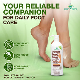 Miracle of Aloe being applied to heels to soften dry cracked skin