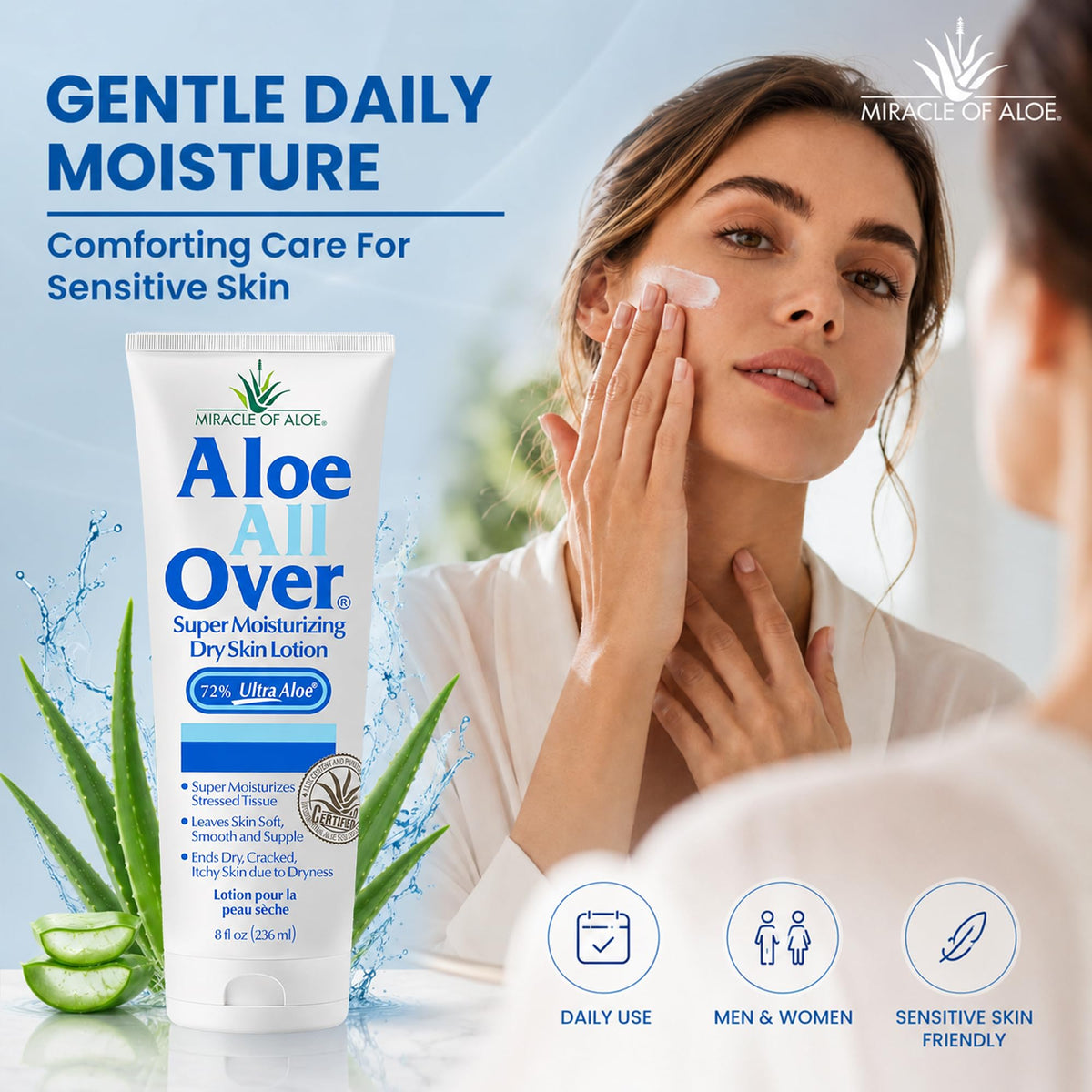 Miracle of Aloe bottle label detail showing 72% UltraAloe ingredient