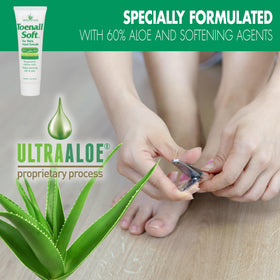 Miracle of Aloe cream being applied to toenail for easier trimming