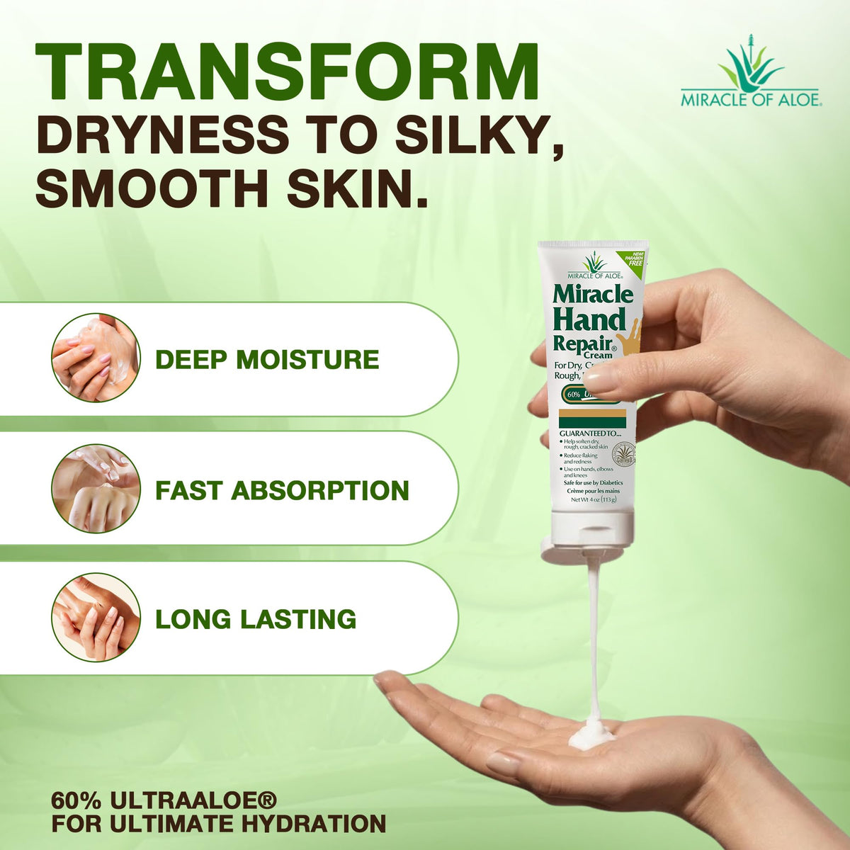 Miracle of Aloe cream texture on fingertip for fast absorption