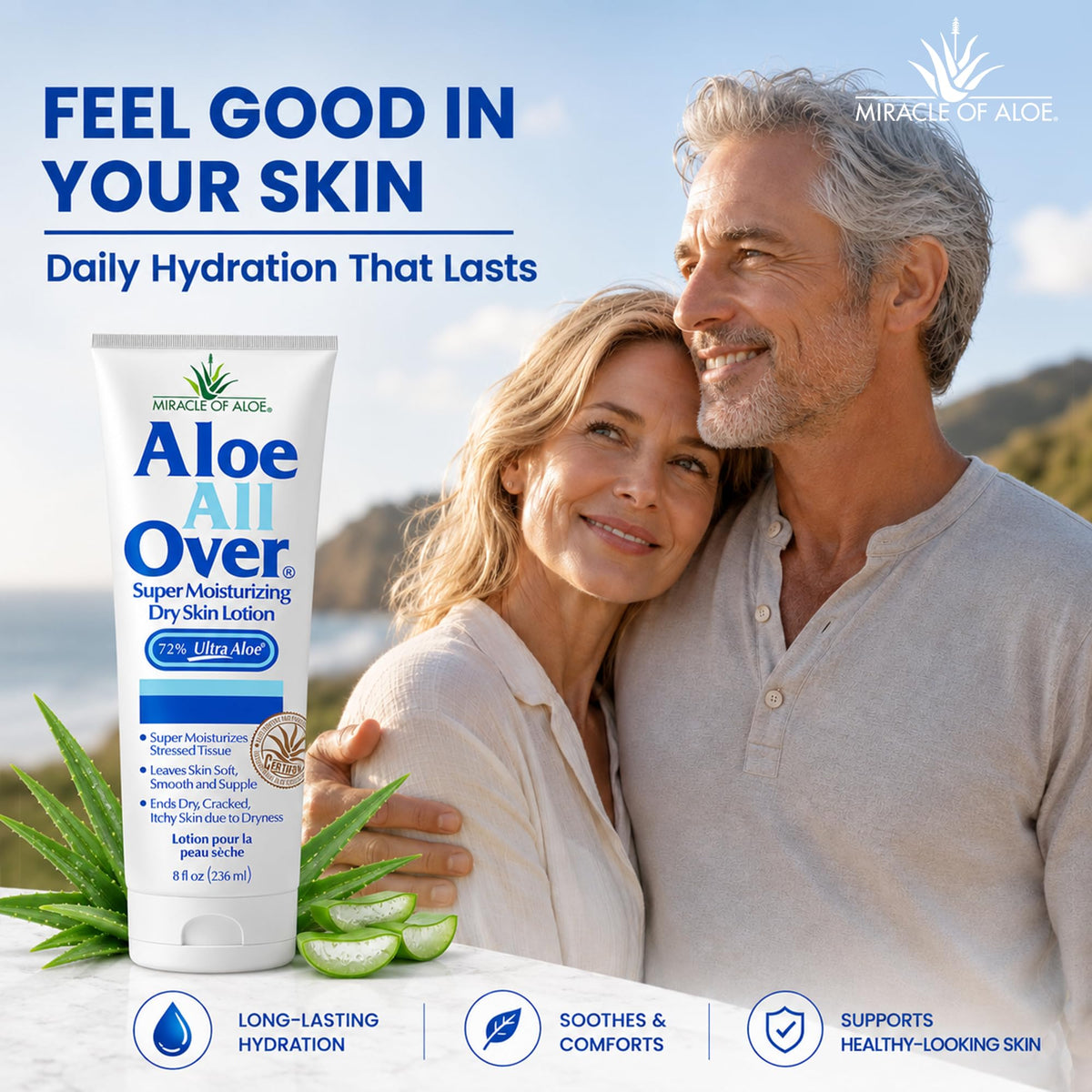 Miracle of Aloe gently applied to face and neck for soothing relief