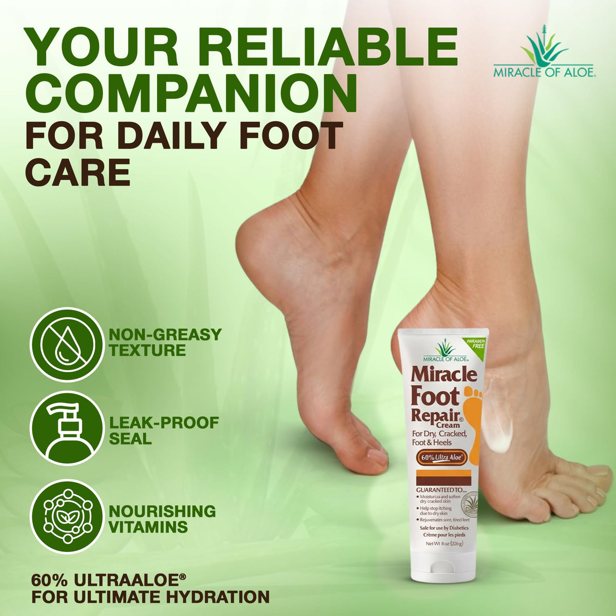 Miracle of Aloe cream being applied to a heel for targeted moisturization