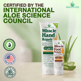 Miracle of Aloe foot tube front showing 1 oz sample and targeted repair benefit
