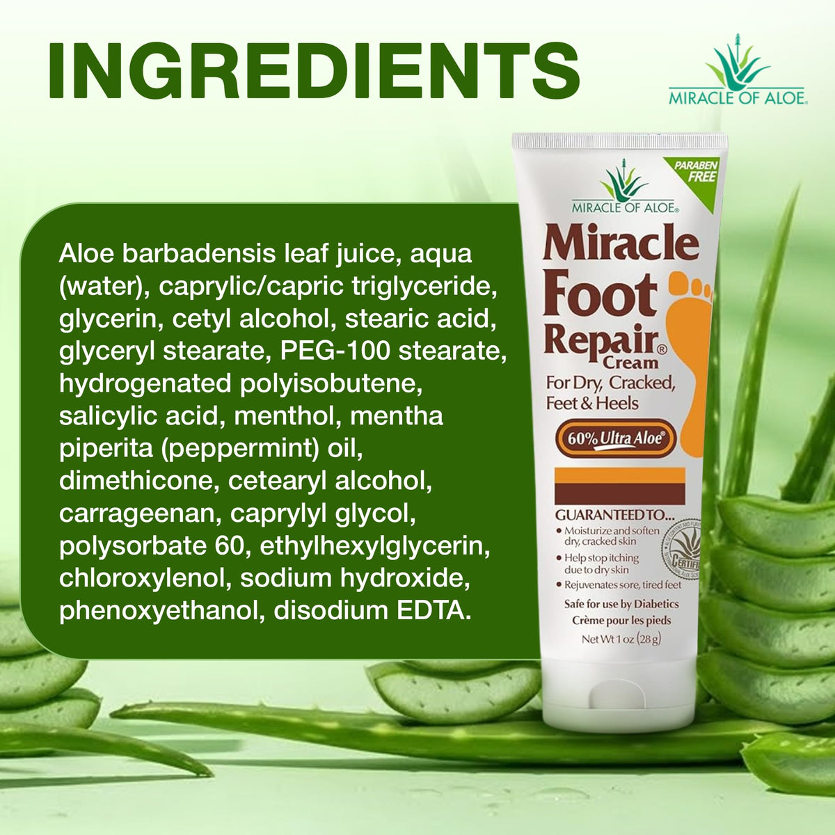 Miracle of Aloe label close-up highlighting aloe content and ingredient transparency benefit