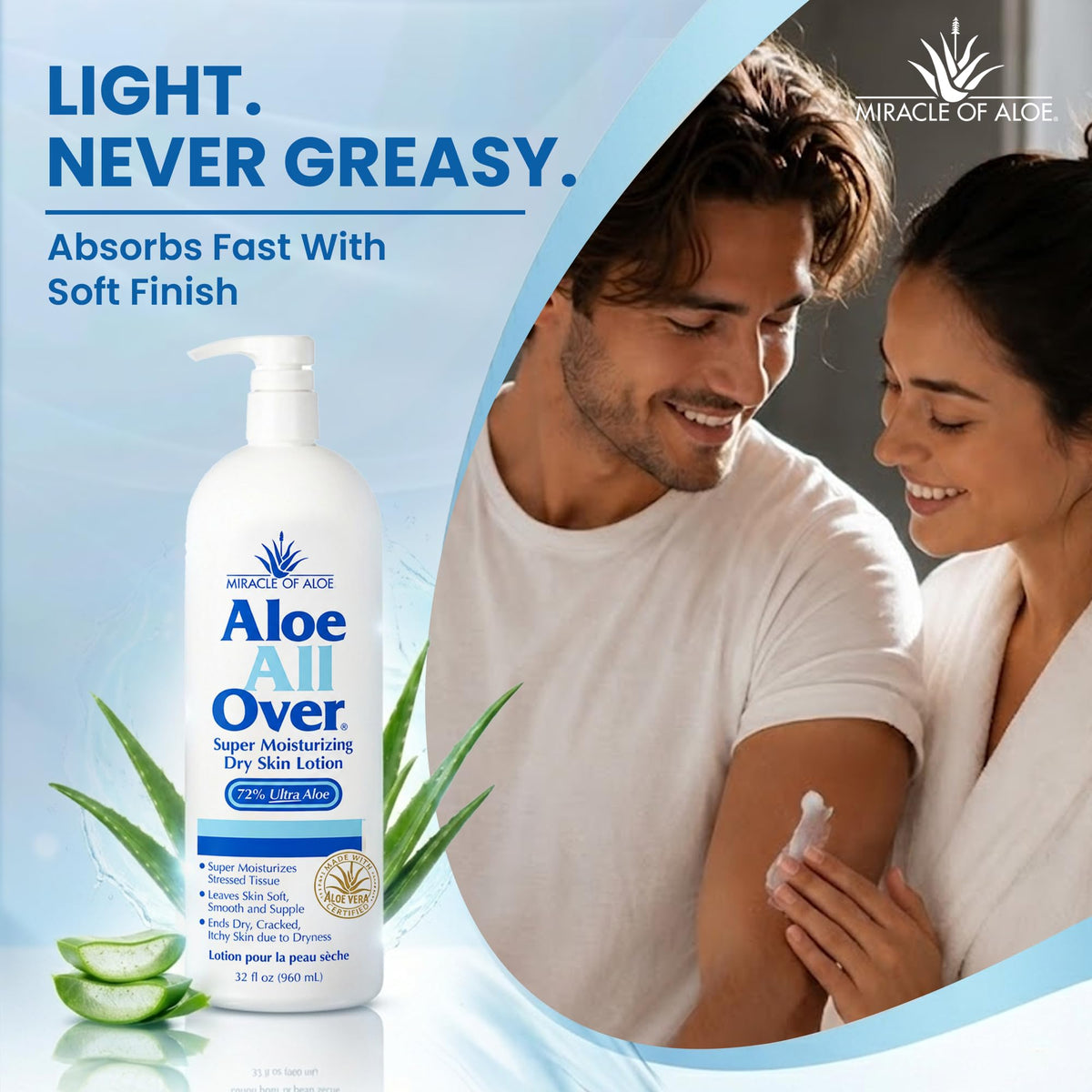 Miracle of Aloe label ingredient list emphasizing 72% UltraAloe and botanical blend
