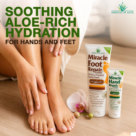 Miracle of Aloe packaging lifestyle shot on vanity suggesting daily routine convenience benefit